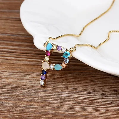 Initial and Gemstone 18K Gold Necklace