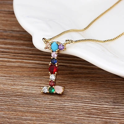 Initial and Gemstone 18K Gold Necklace