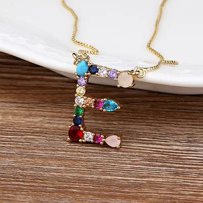 Initial and Gemstone 18K Gold Necklace