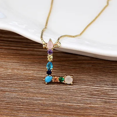 Initial and Gemstone 18K Gold Necklace