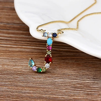 Initial and Gemstone 18K Gold Necklace
