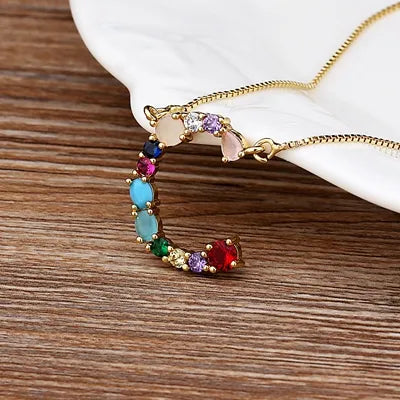Initial and Gemstone 18K Gold Necklace