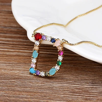 Initial and Gemstone 18K Gold Necklace