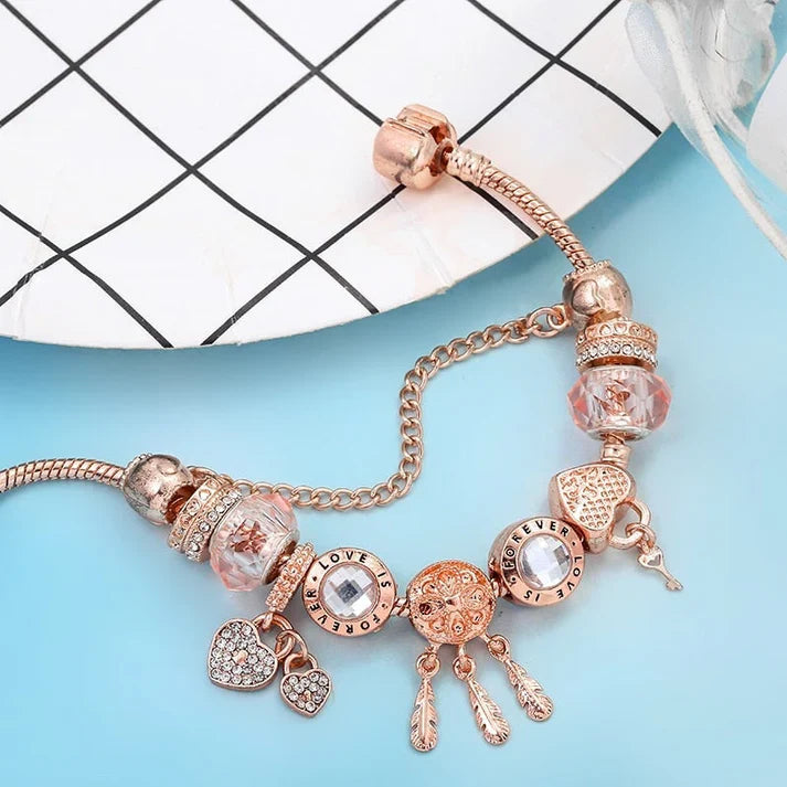 Rose Dreamcatcher Bracelet with Included Charms in Silver