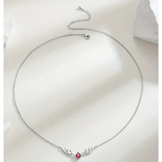 Deer Antler Necklace with Delicate Heart Charm