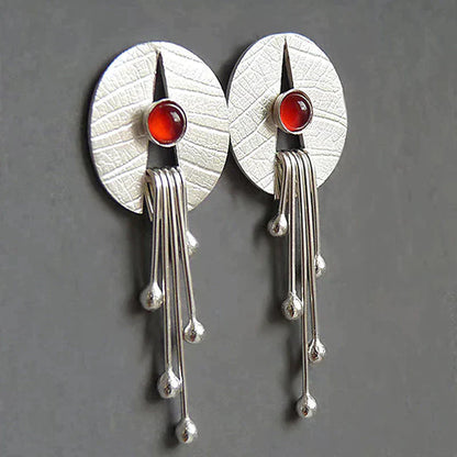 Hollow Red Stone Hanging Earrings