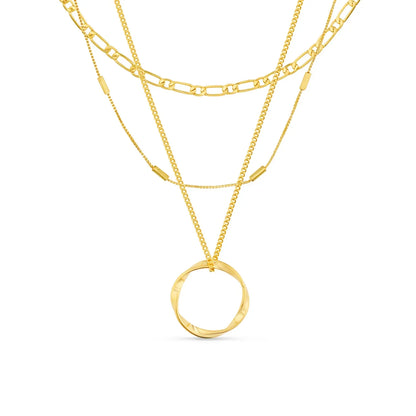 Open Circle Three Row Necklace | Gold