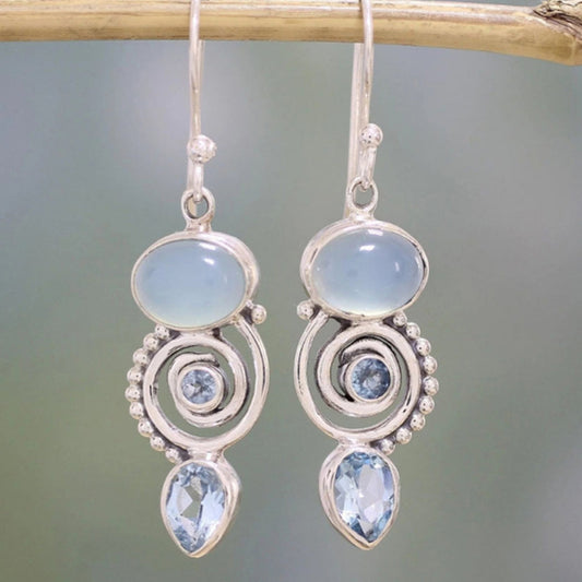 Vintage Moonstone Silver Earrings