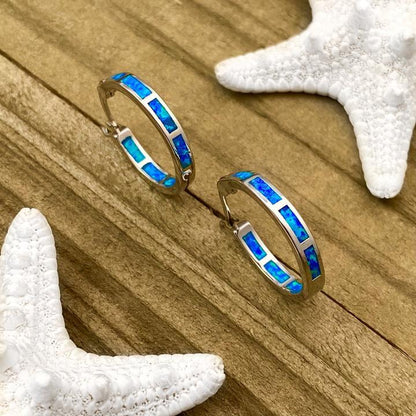 Luxury Ocean-Inspired Hoops in Silver and Opal