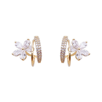 Floral Earrings with Zirconia in Gold