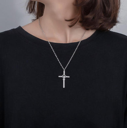 Blessed Cross Necklace with Heart Zirconia