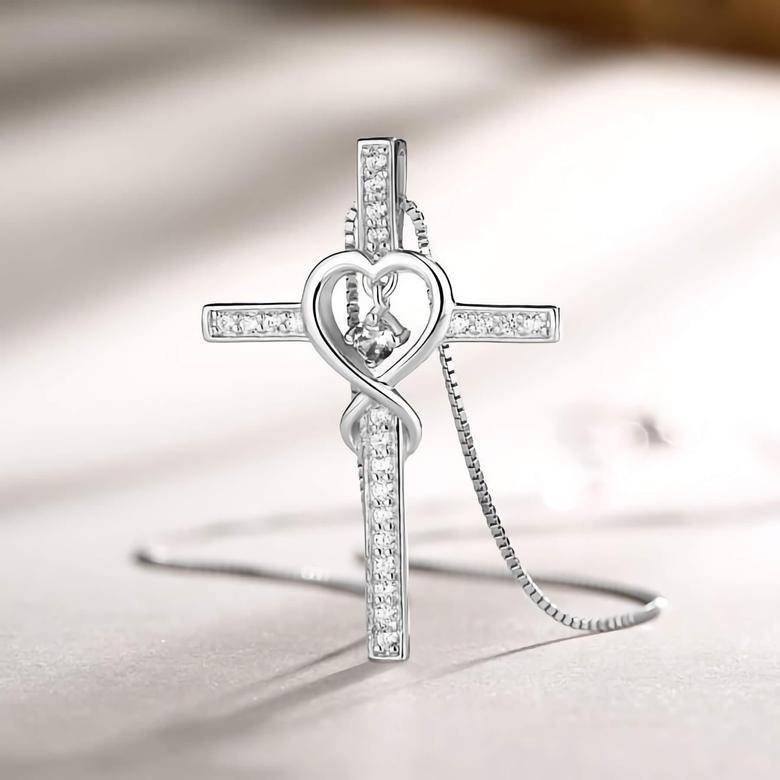 Blessed Cross Necklace with Heart Zirconia