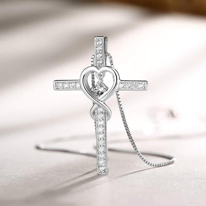 Blessed Cross Necklace with Heart Zirconia