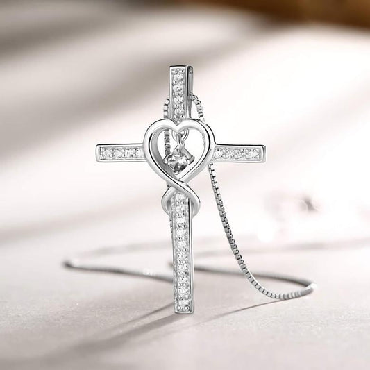 Blessed Cross Necklace with Heart Zirconia