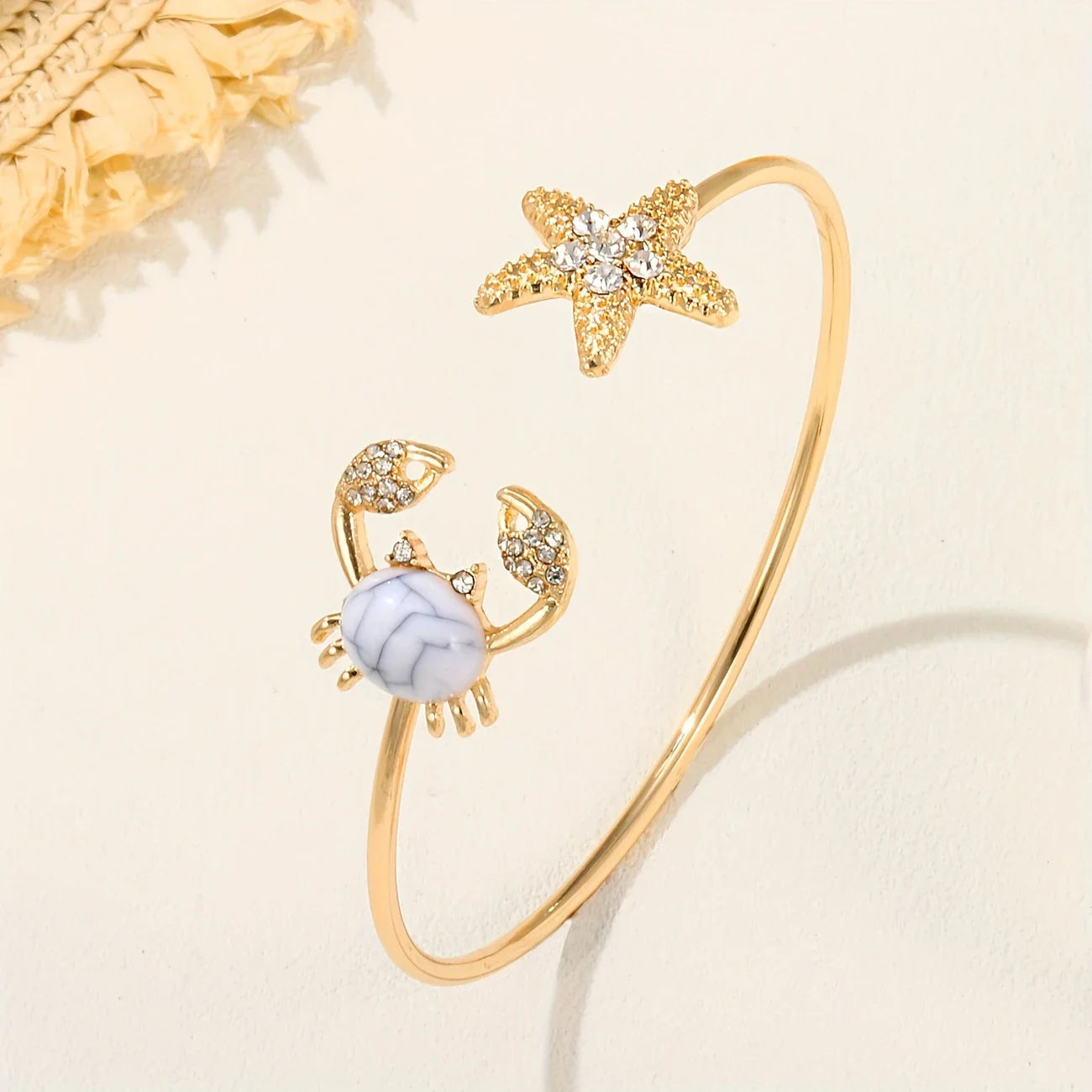 Adjustable Crab Gold Ring with Inlaid Pearl