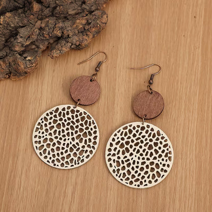 Retro Boho Wood and Leather Drop Earrings
