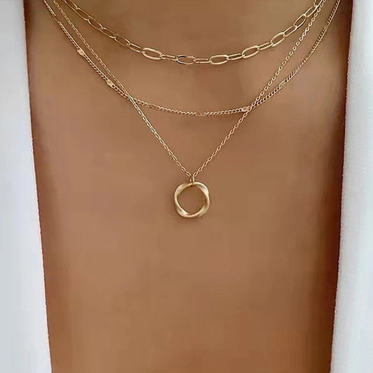Vintage Layered Chain Necklace with Pendant