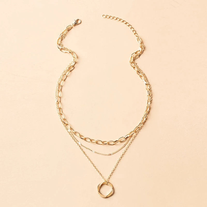 Vintage Layered Chain Necklace with Pendant