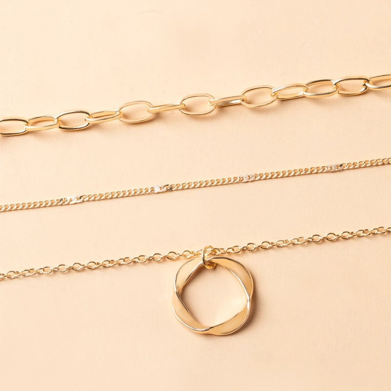 Vintage Layered Chain Necklace with Pendant