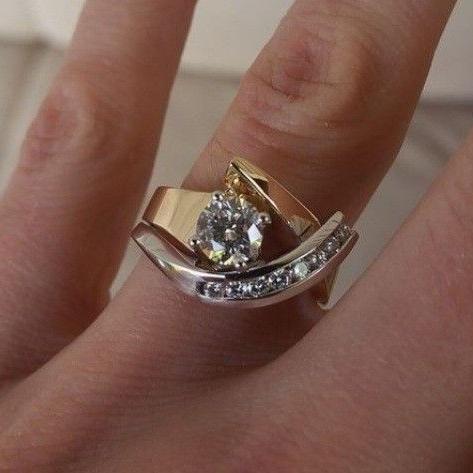 Vintage Irregular Silver and Gold Zirconia Ring