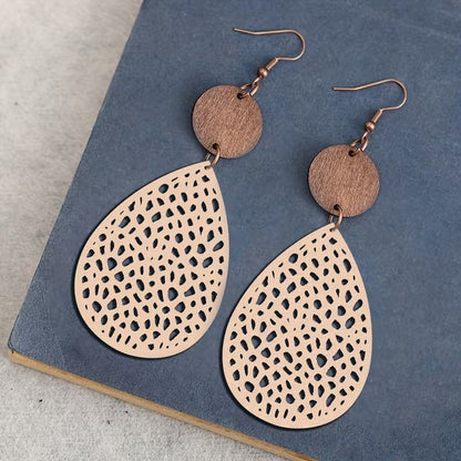 Vintage Style Leather Cutout Drop Earrings