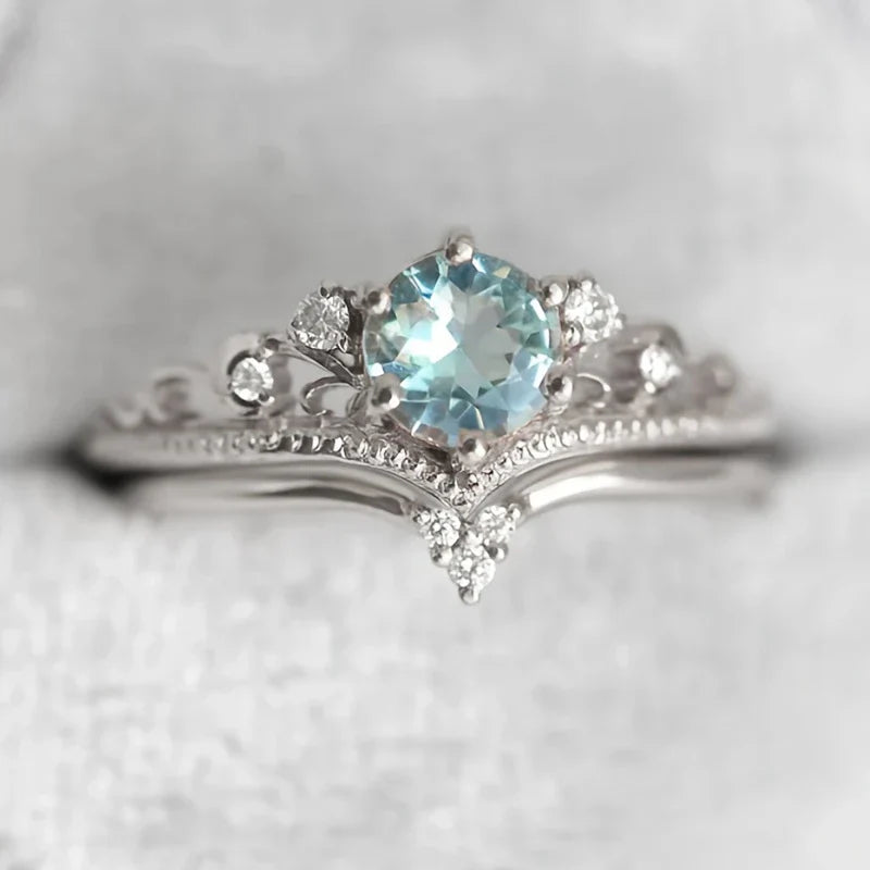 Blue Princess Gold Ring with Zirconia