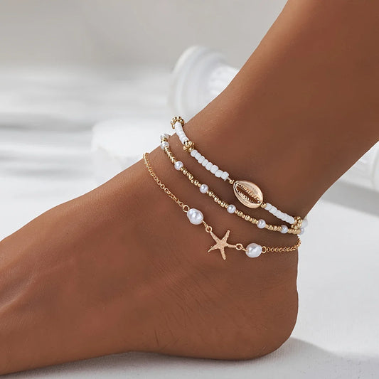 Waterproof 3-Piece Gold Star Anklet