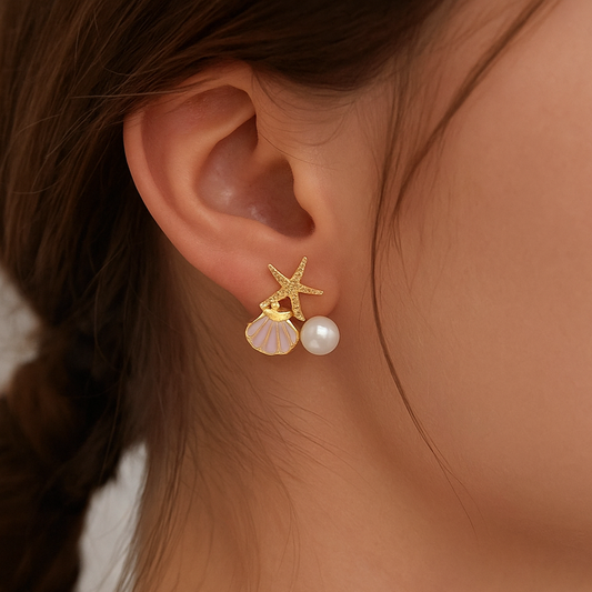 Waterproof Designer Starfish and Shell Earrings