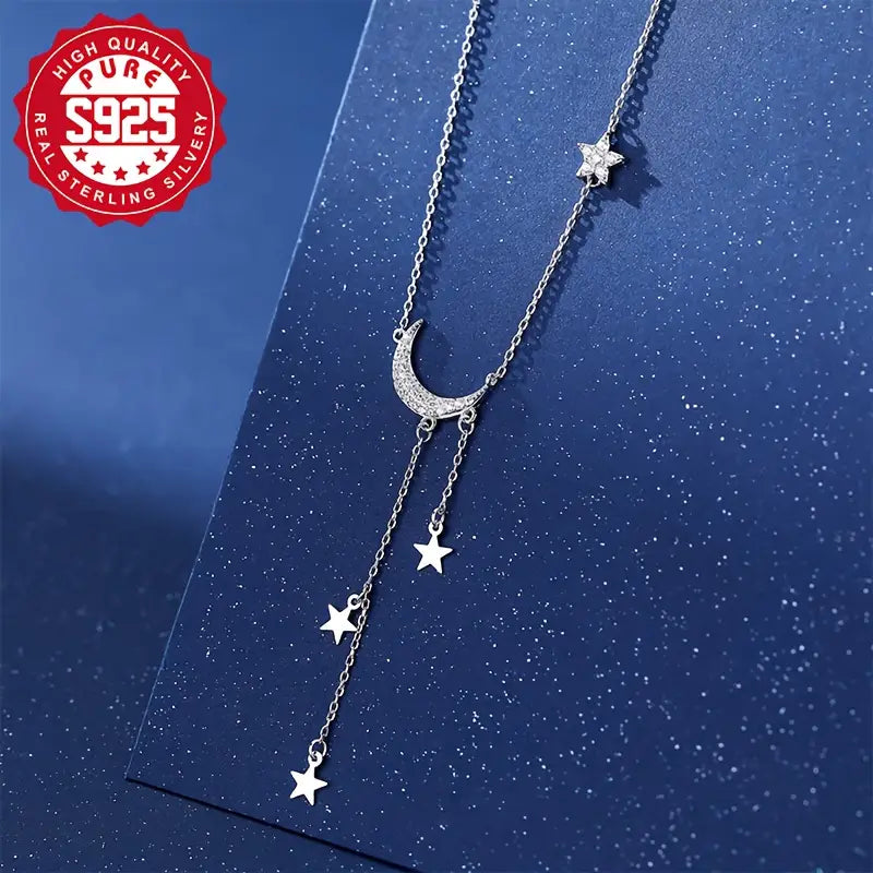 925 Silver Moon Necklace with Tassels