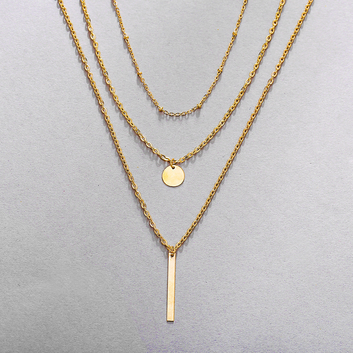 Vintage Layered Chain Necklace with Geometric Pendant