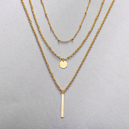 Vintage Layered Chain Necklace with Geometric Pendant
