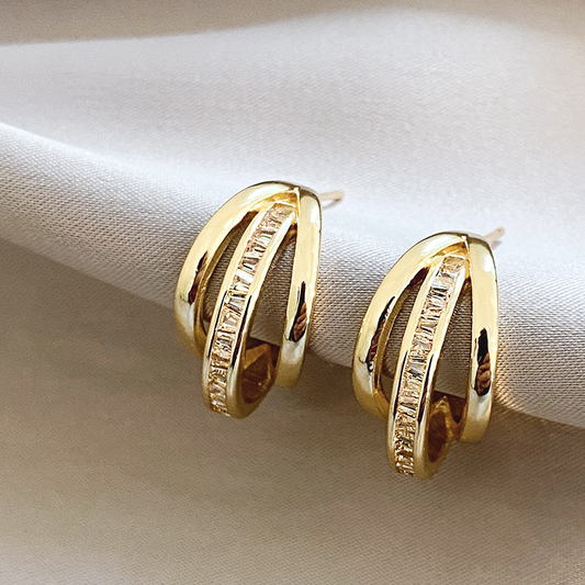Elegant Triple Hoop Gold Plated Earrings
