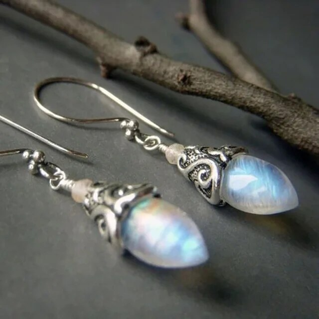 Vintage Moon Crystal Silver Earrings