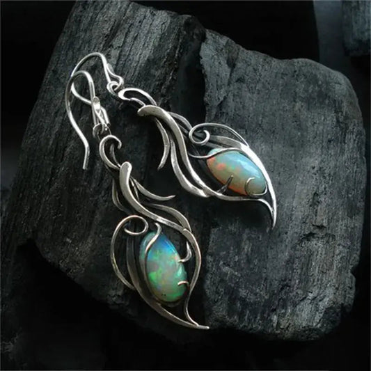 Vintage Blue Opal Earrings in Sterling Silver