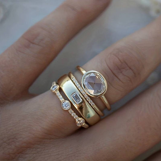 Set of Gold Rings with Zirconia
