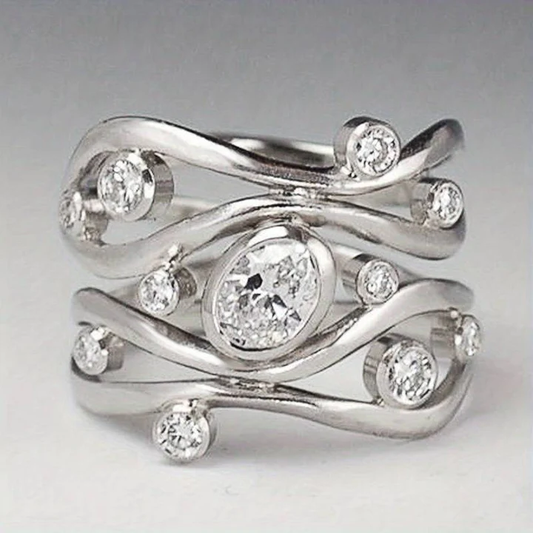 Vintage Irregular Silver Ring with Zirconia