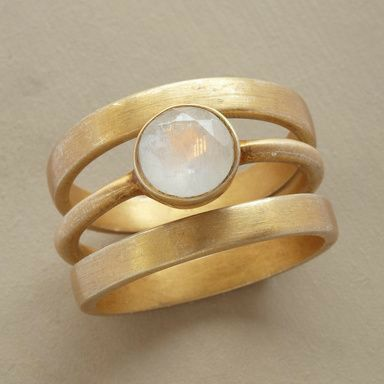 Moonstone Ring with Gold and Silver Inlay Vintage