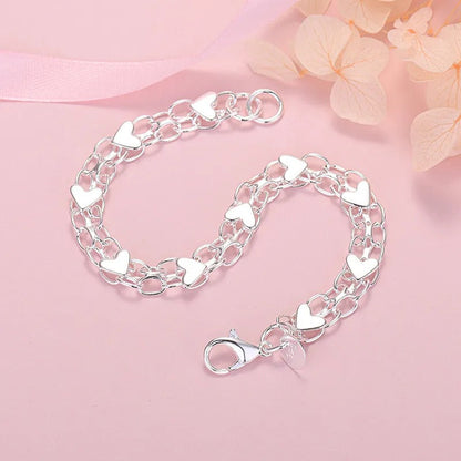 925 Silver Chain and Hearts Bracelet