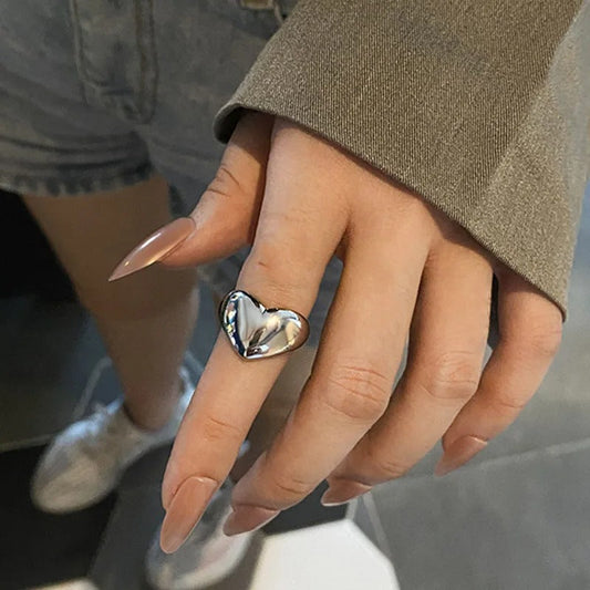 Adjustable Heart-Shaped 925 Silver Ring